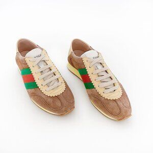 Gucci Rocket Collapsible Sneakers EU 36 US 6 Tan Web Stripe Low Top Lace Up